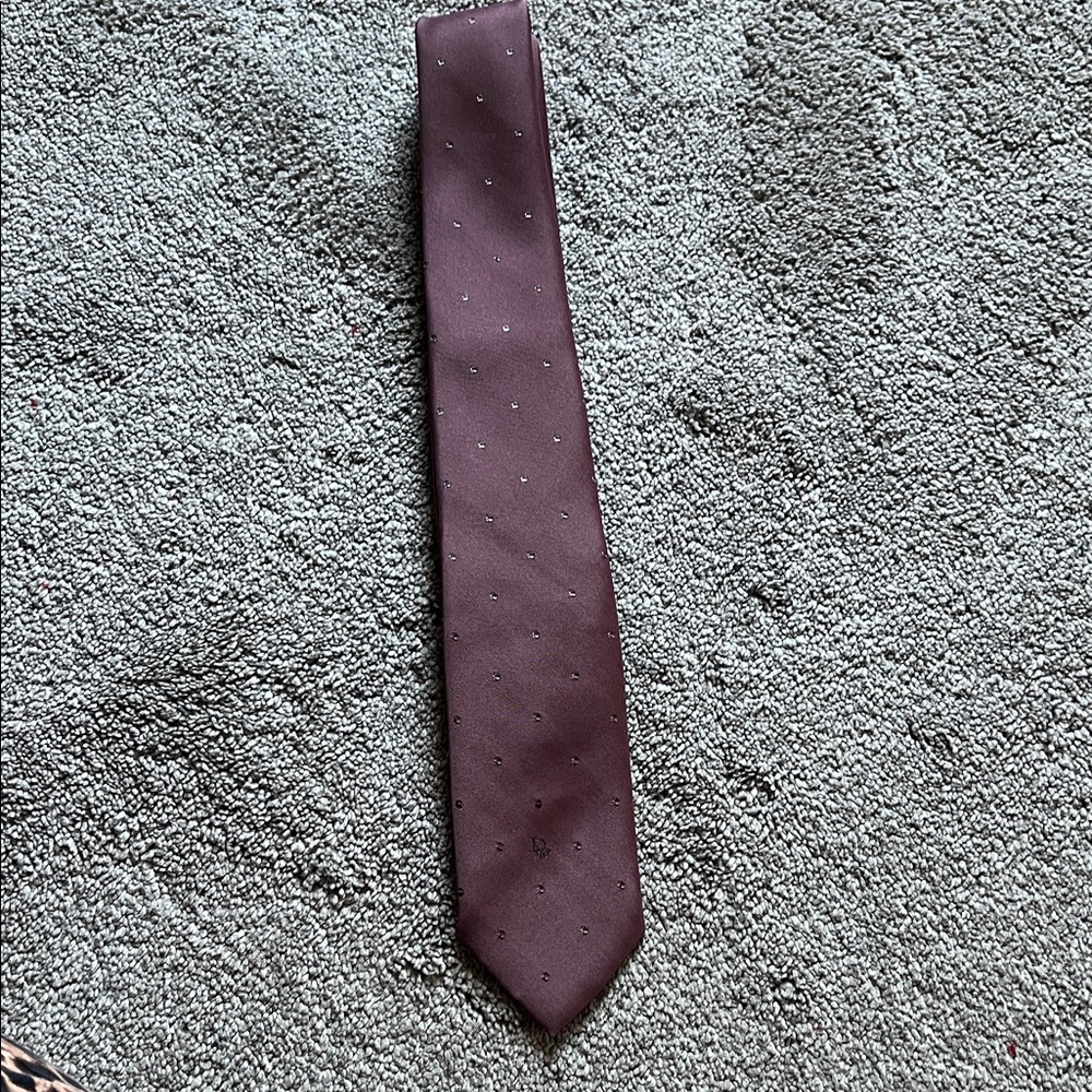 Vintage Christian Dior Silk Tie Burgundy CD Monogram Dot Pattern Necktie
